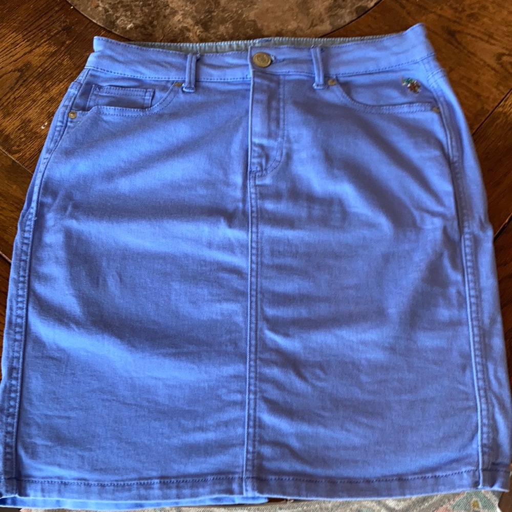 US Polo Sky Blue MIDI Jean-looking Skirt (materials are cotton and spandex)
